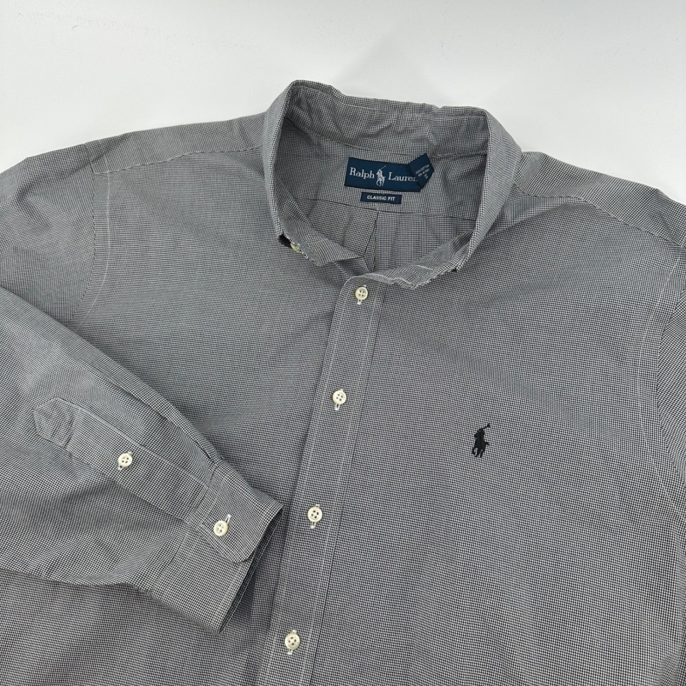 Ralph Lauren Classic Fit Button Down Shirt Black White Gingham Blk Pony XXL 18
